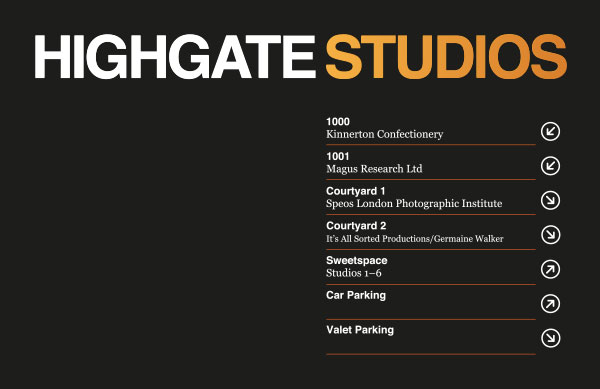 Highgate Studios Directory Sign Landscape